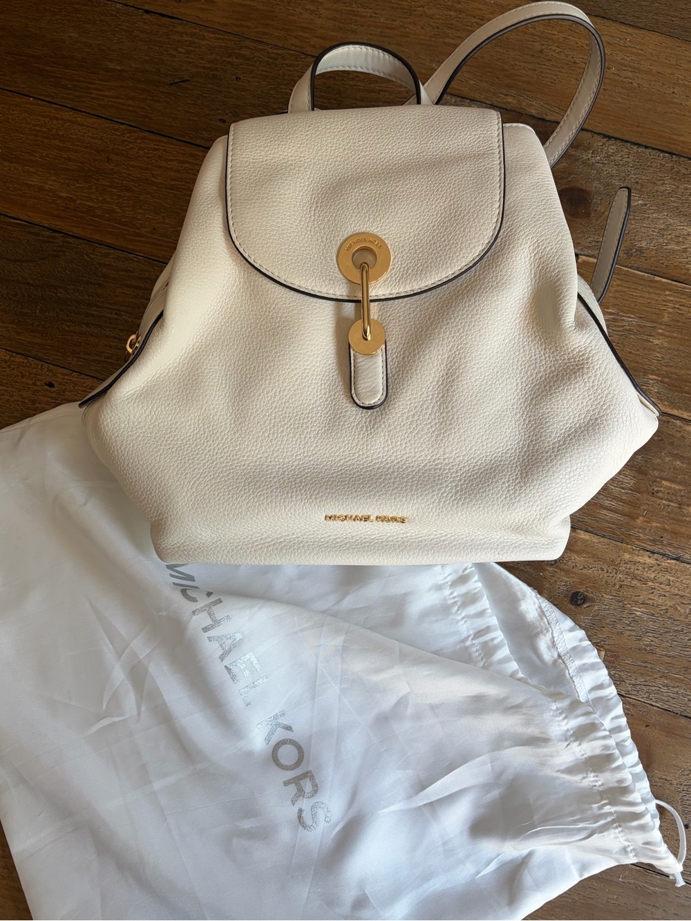 NWT! Michael Kors Cream Leather Backpack - Pebbled Leather with Gold Hardware